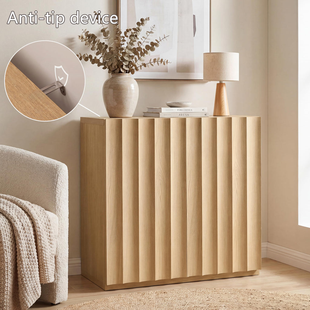 Sideboard Cabinet, 94.11" Buffet Fluted Cabinet, Light Oak