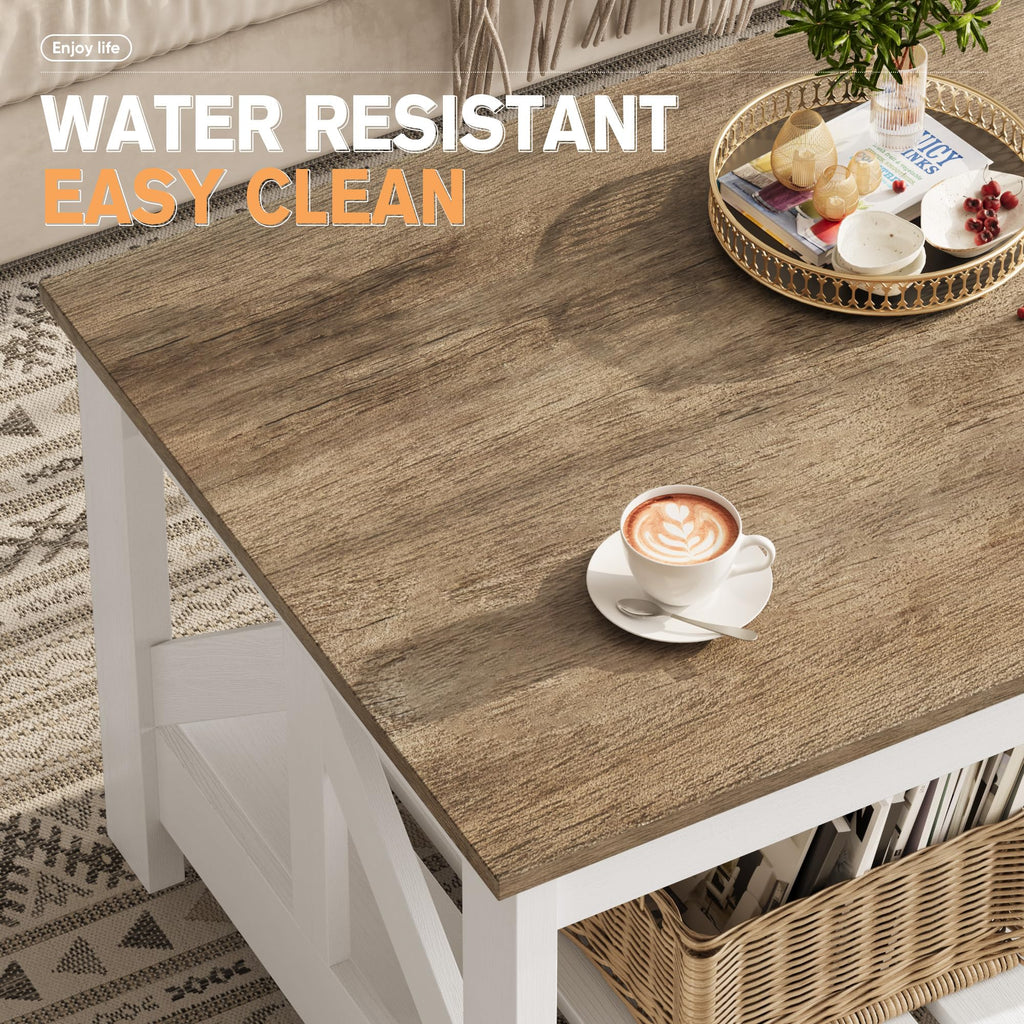 Farmhouse Coffee Table with Storage, Gray & White