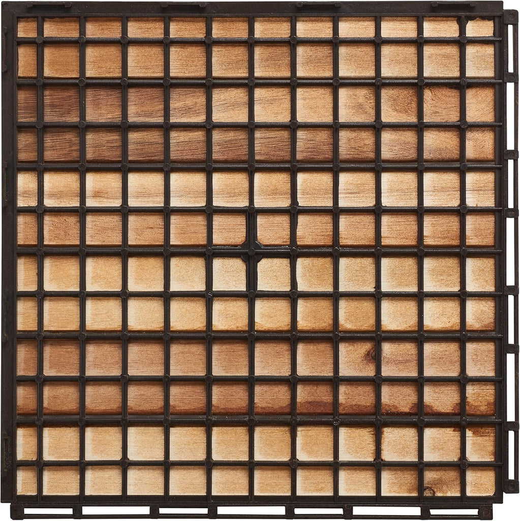 Outdoor Collection Osaka Natural Acacia Wood 6-Slat Interlocking Floor Tile Patio Deck 12 x 12-inch (Set of 10)