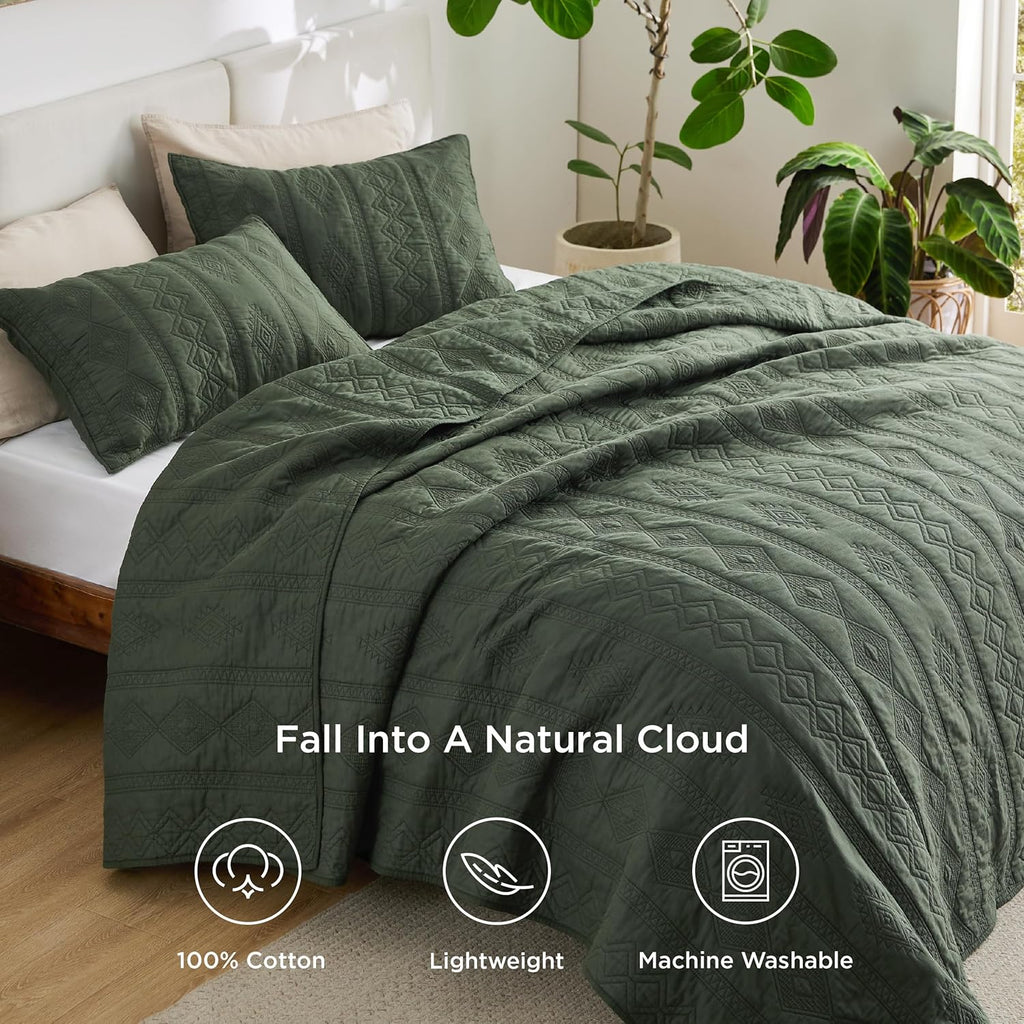 100% Cotton Quilt Set - Bedspread, Lightweight Soft Bed Coverlet, PureWoven, 3-Piece Cozy Stitching Quilt Set