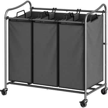 Heavy Duty 3-Bag Laundry Sorter Rolling Cart, Dark Grey