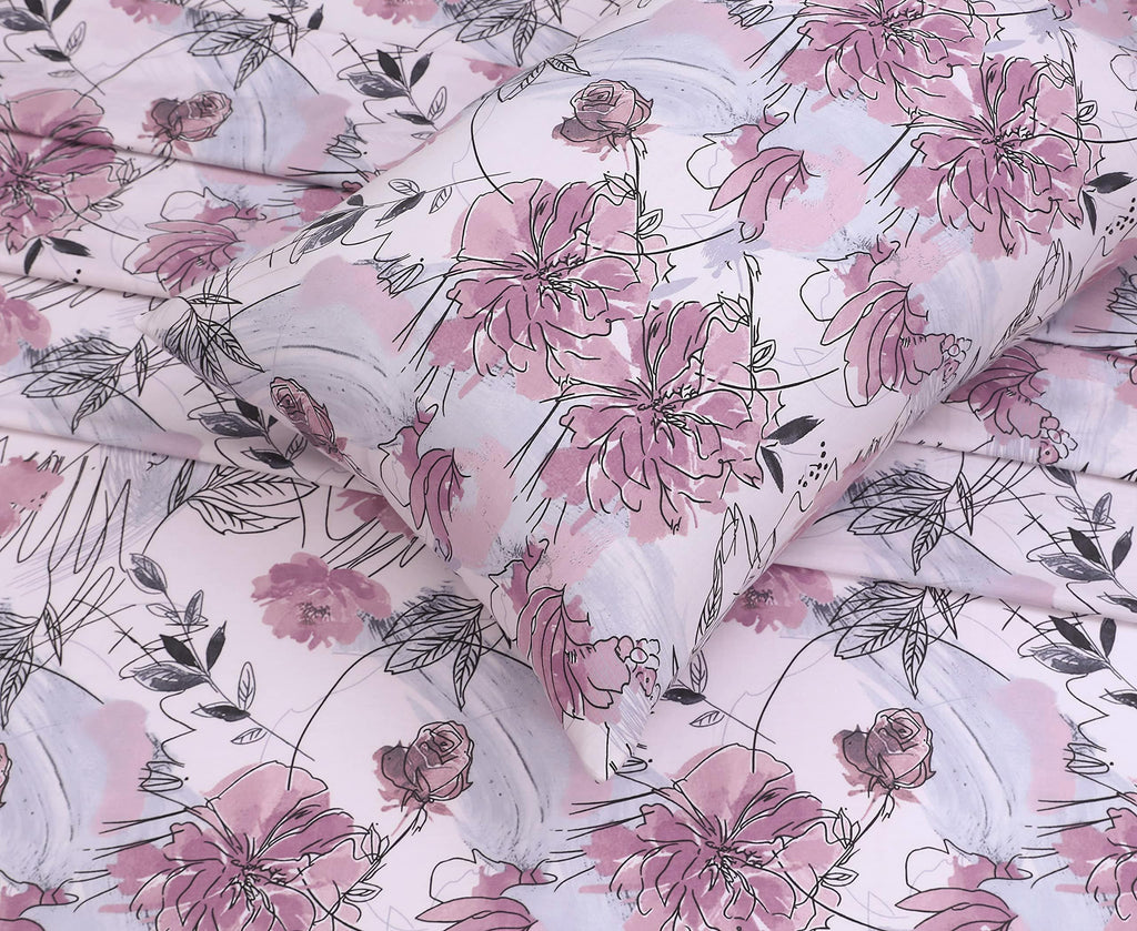 100% Cotton Split King Sheets, Percale Sheet Set, Lilac Floral