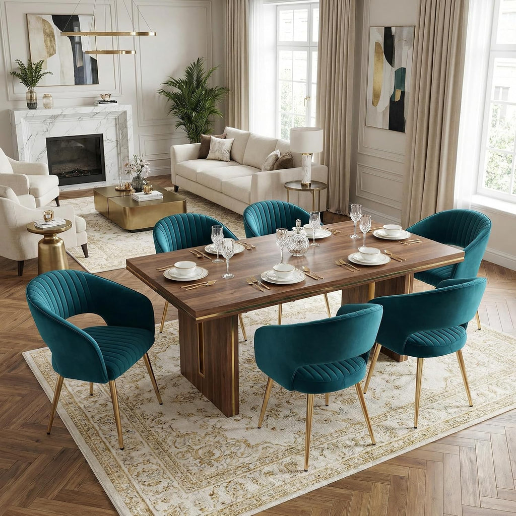 Modern Velvet Dining Chairs Set of 2, Upholstered Gold Dining Chairs with Hollow Back, Dining Room Chairs with Gold