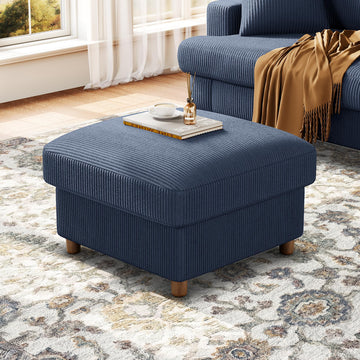 Corduroy Ottoman with Storage, 25" Oversize Ottomans, Tool-Free Setup Storage Bench, Solid Wood Foot Rest, Comfy