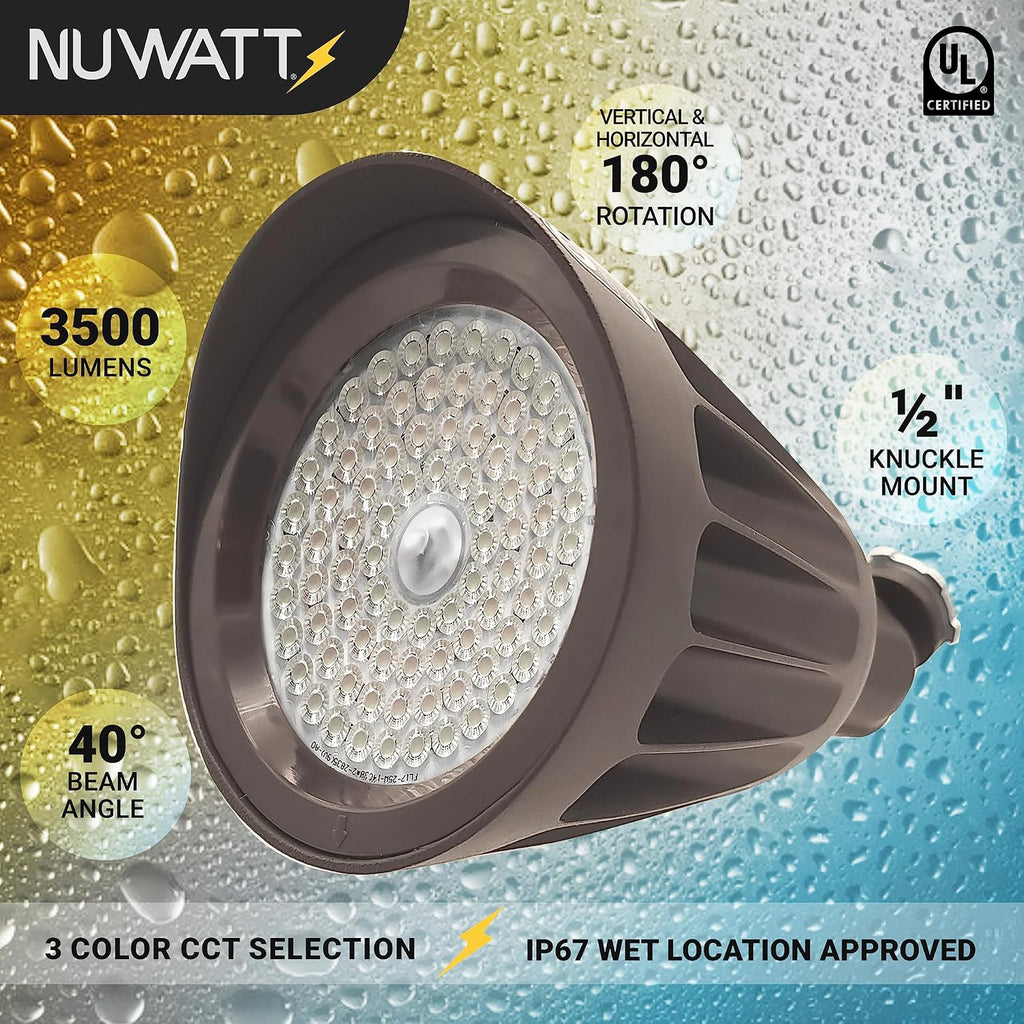 25W Bronze Bullet Spot Light Outdoor LED Landscape Floodlights, 3500 Lumens Bright Outdoor Light for Yard