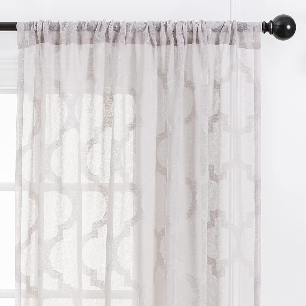 Premium Quatrefoil Voile Sheer Curtains - 2-Panel Light Filtering Curtains - 52" x 84" - Taupe
