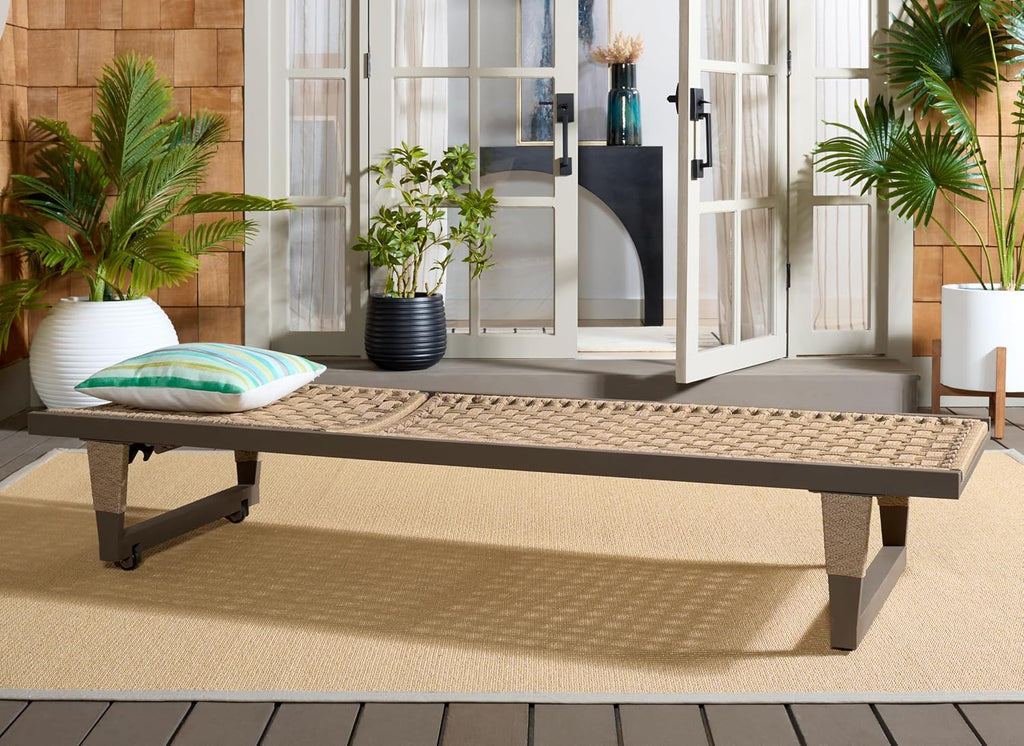 Outdoor Patio Furniture Collection - Arthur Grey & Heather Tan Woven Rope Chaise Lounge Chair, Adjustable Reclining