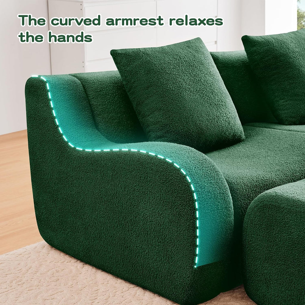 81.7" Loveseat Sofa, No Assembly, Streamlined Design, Modern Small Couch with Plush Teddy Fabric (Green)