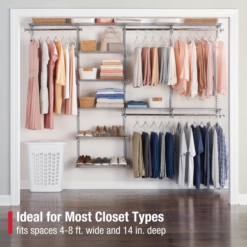 Configurations Deluxe Custom Closet Kit 4-8 Ft. Adjustable Metal Wire Shelving Titanium Finish Expandable