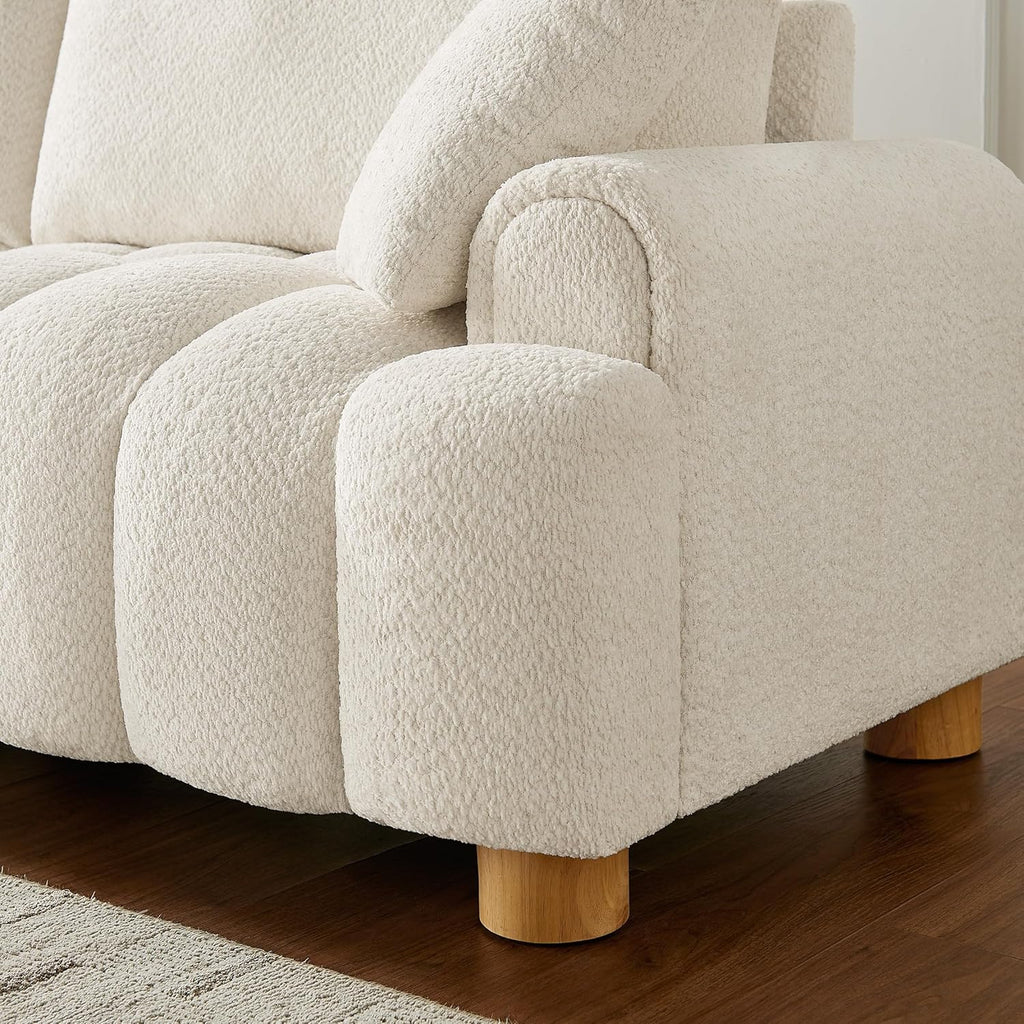 Boucle Sofa Couch, 91" Comfy Tufted Upholstered Cloud Couches, Modern 3 Seater Sofa with Pillows