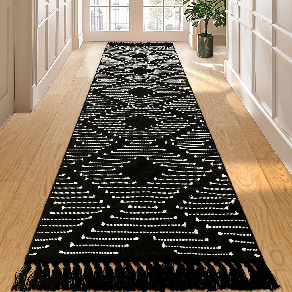 Boho Runner Rug 2x10 - Washable Long Hallway Rug with Tassels, Thin Woven Farmhouse Kitchen Runner Rugs Cotton Aztec