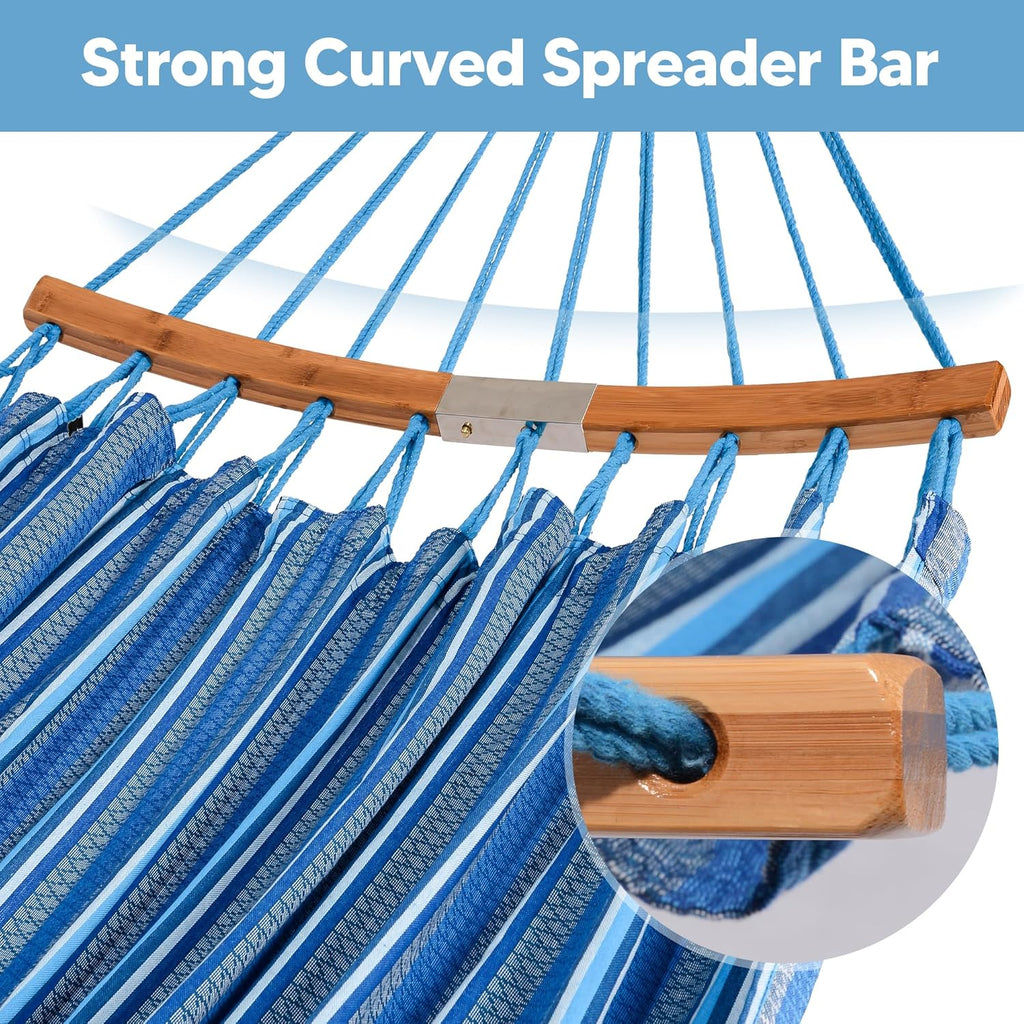 Hammocks Double Hammock with Curved Spreader Bar, Blue | Outdoor Portable Hammock with Carrying Bag & Tree Straps