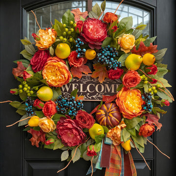 Fall Wreaths for Front Door, 24 in Autumn Harvest Wreath for Thanksgiving - Set of 5