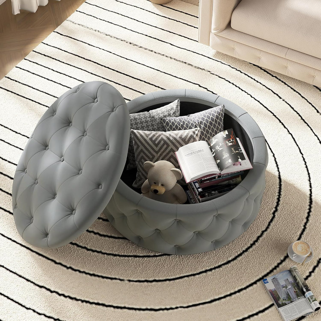 30 Inch Round Ottoman with Storage Tray,Large Coffee Table