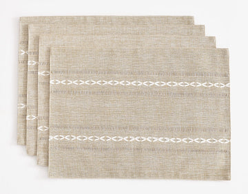 Linen Place Mats, Coffee Embroidered Placemats Set of 4
