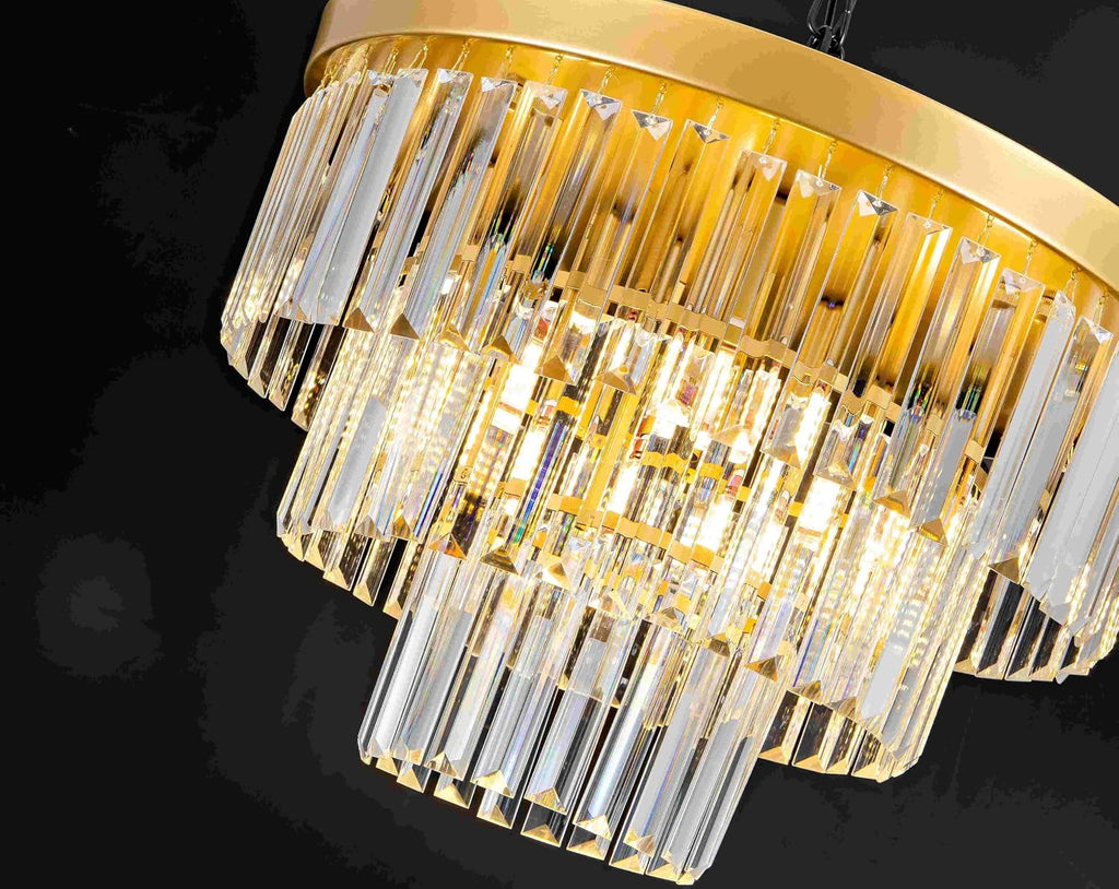 Gold Crystal Ceiling Light 17" Luxury K9 Crystal Dining Room Light 3-Tiers Modern Flush Mount Ceiling Light 4-Lights