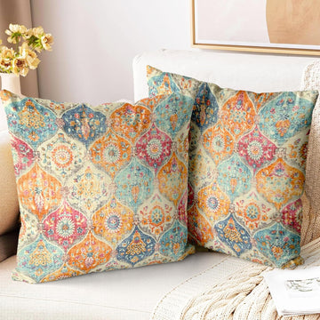 Boho Throw Pillow Covers 18x18 inch Set of 2,Soft Pillowcases Bohemia Carpet Printing Pattern Decorative Sofa Living