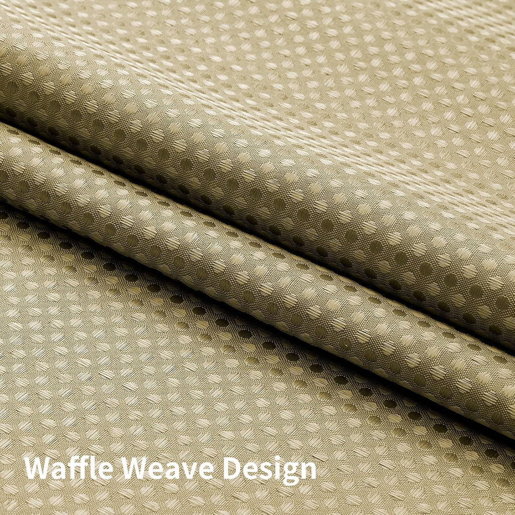 Beige No Hook Waffle Shower Curtain Set, 72" W x 75" L | Snap-In Fabric Liner, Mesh Top Window, Heavy-Duty Waffle