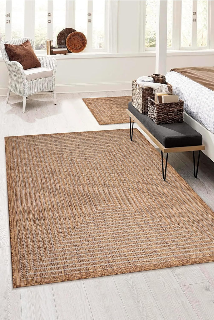 Outdoor Indoor Area Rug, Weather Resistant, Easy to Clean, Stain Resistant Floor Mat (Wooden, 5' x 7')