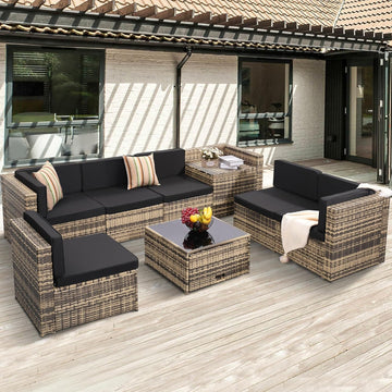 8 Piece Patio Furniture Set, Outdoor Modular Conversation Set | UV Treated Wickers, Machine Washable Cushions, Seats