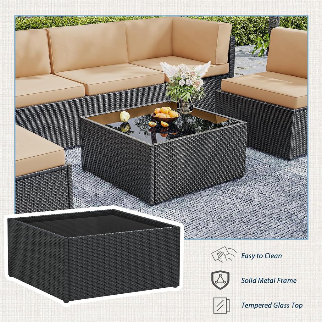 7 Piece Outdoor Patio Furniture Set, Outdoor Sectional Conversation Furniture Chair with Coffee Table