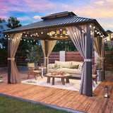10'x12' Gazebo Hardtop Gazebo, Aluminum Frame Pergola with Double Galv