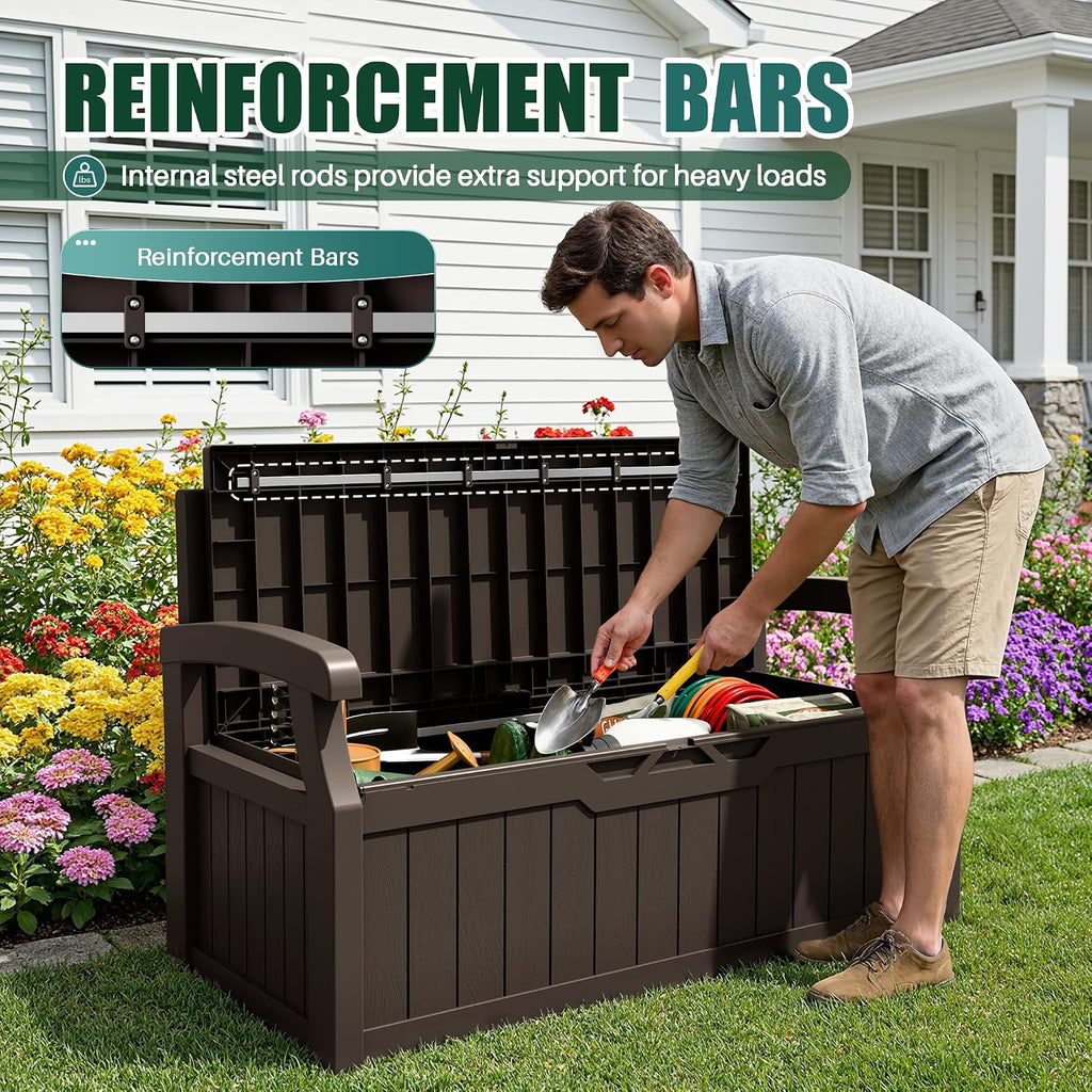 80 Gallon Storage Bench with Cushion, Deck Box Waterproof&Lockable | Outdoor Benches Furniture, Garden Decor and