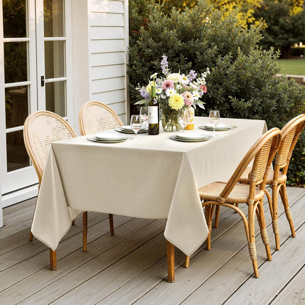 Natural Beige Linen Cotton Table Cloth Rectangle Tablecloth Spring Waterproof Spillproof Cross-Star 