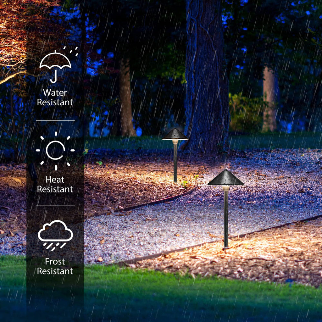 4-Pack 7" Low Voltage Path Lights Black Aluminum, Conical Hat Design