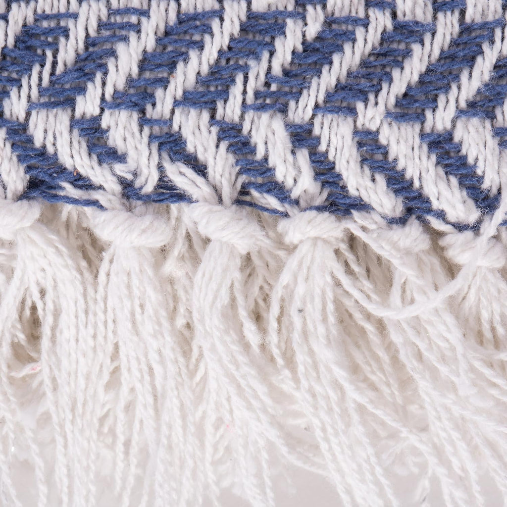 Modern Farmhouse Cotton Herringbone Blanket Throw with Fringe for Chair, Couch, Picnic, Camping, Beach, & Everyday