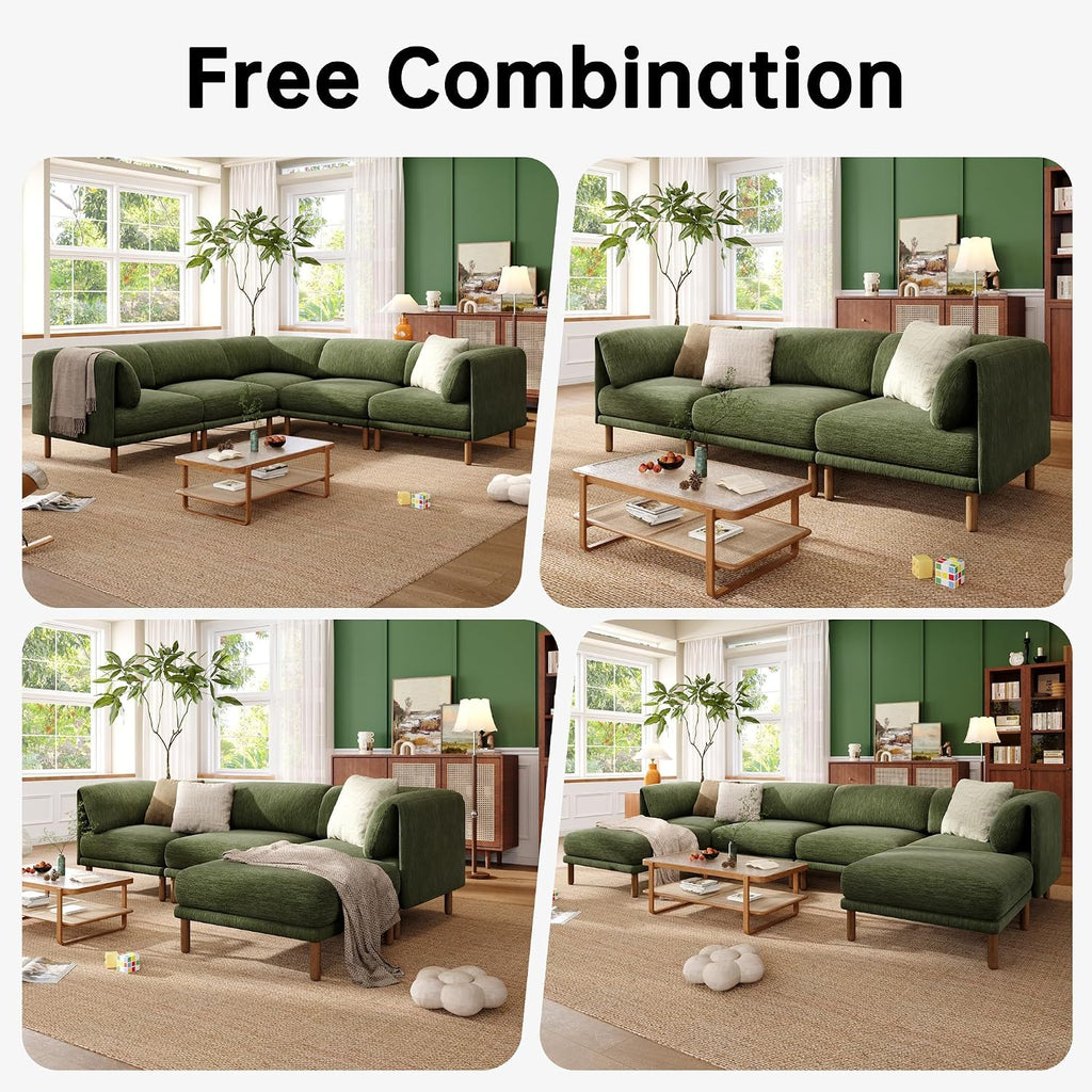 Modular Sectional Sofa,6 Seater L-Shaped Mid Century Modern Sectional Couch with Ottoman,Deep Seat Oversized
