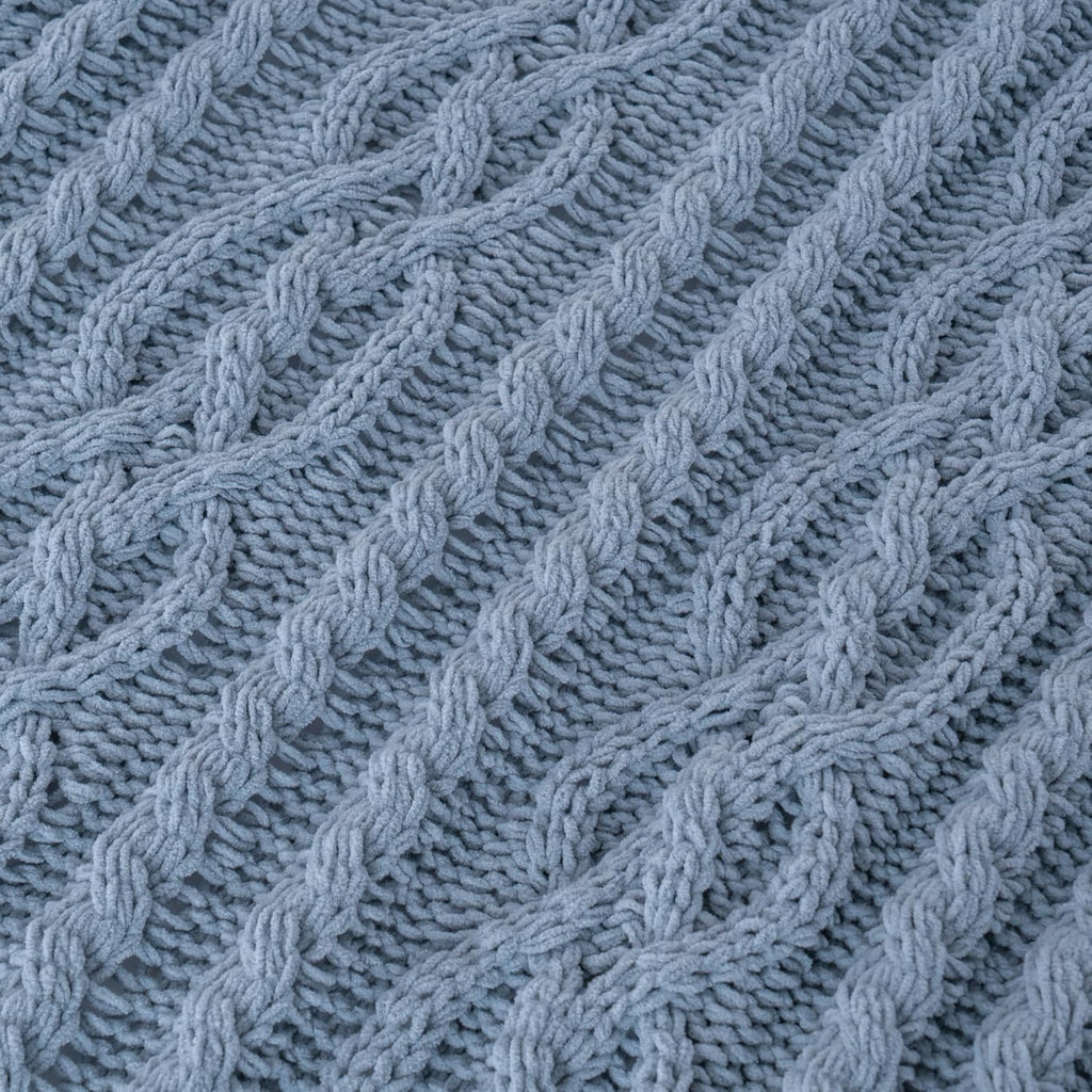 Bluish Grey Throw Blanket,51"x67", Super Soft Warm Cozy Chenille Knit Blankets, Chair, Gift, Texture Decorative Boho