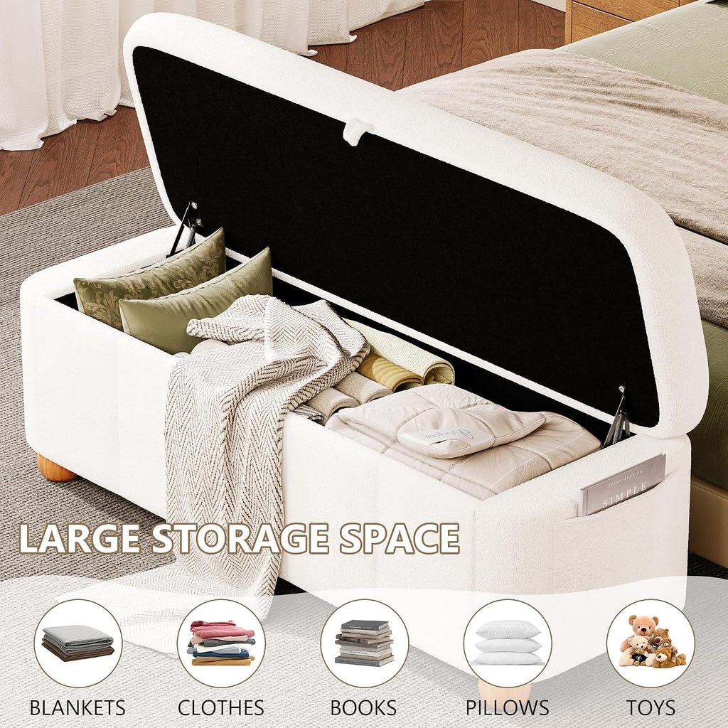 47.4" Ottoman with Storage, End of Bed Bench with Soft Upholstered Seat, Storage Ottoman Bench with Side Pocket