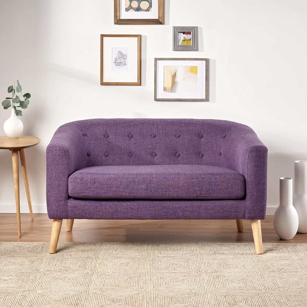 Bridie Mid-Century Modern Loveseat, Muted Purple Fabric