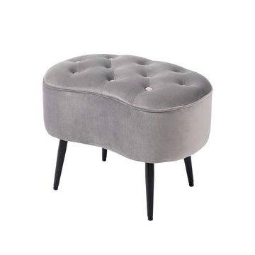 Tufted Oblong Velvet Ottoman - Mid Century Modern Upholstered Foot Rest with Steel Legs - Soft Padded Foot Stool