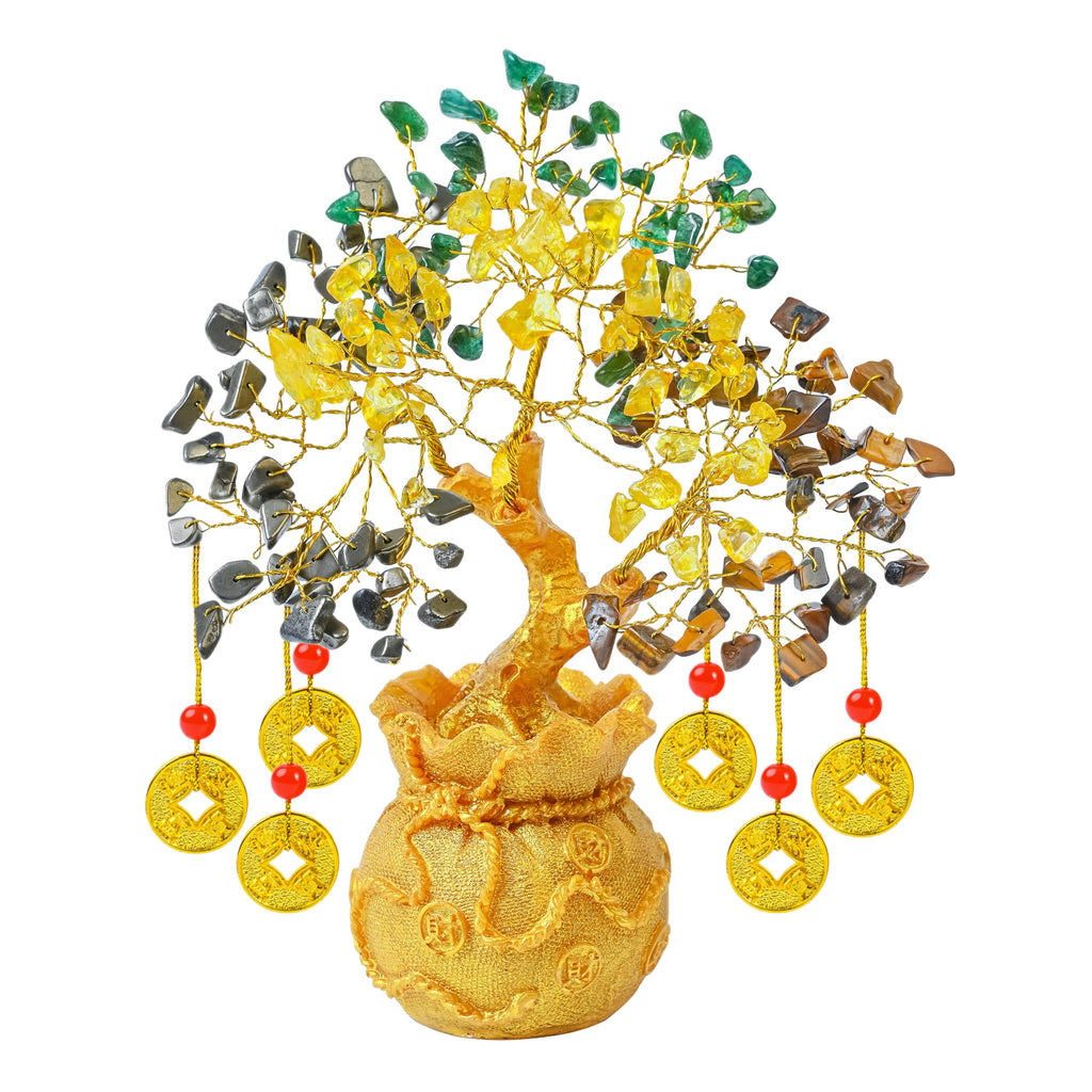Money Wealth Crystal Tree with Artificial Coin Pot Base Bonsai for