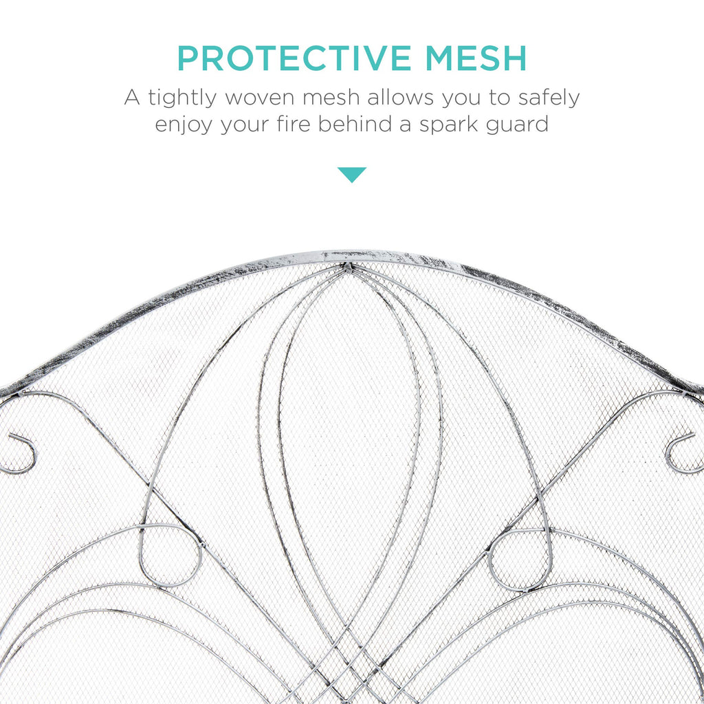 3-Panel 55x33in Solid Wrought Iron See-Through Metal Fireplace Screen, Spark Guard Safety Protector w/Decorative