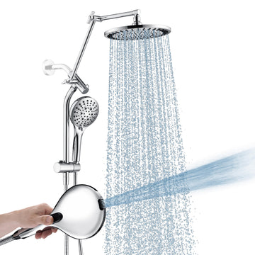Rain Shower System with Handheld, High Pressure Dual Shower Head Combo, 9-Spray Modes, Adjustable Slide Bar &