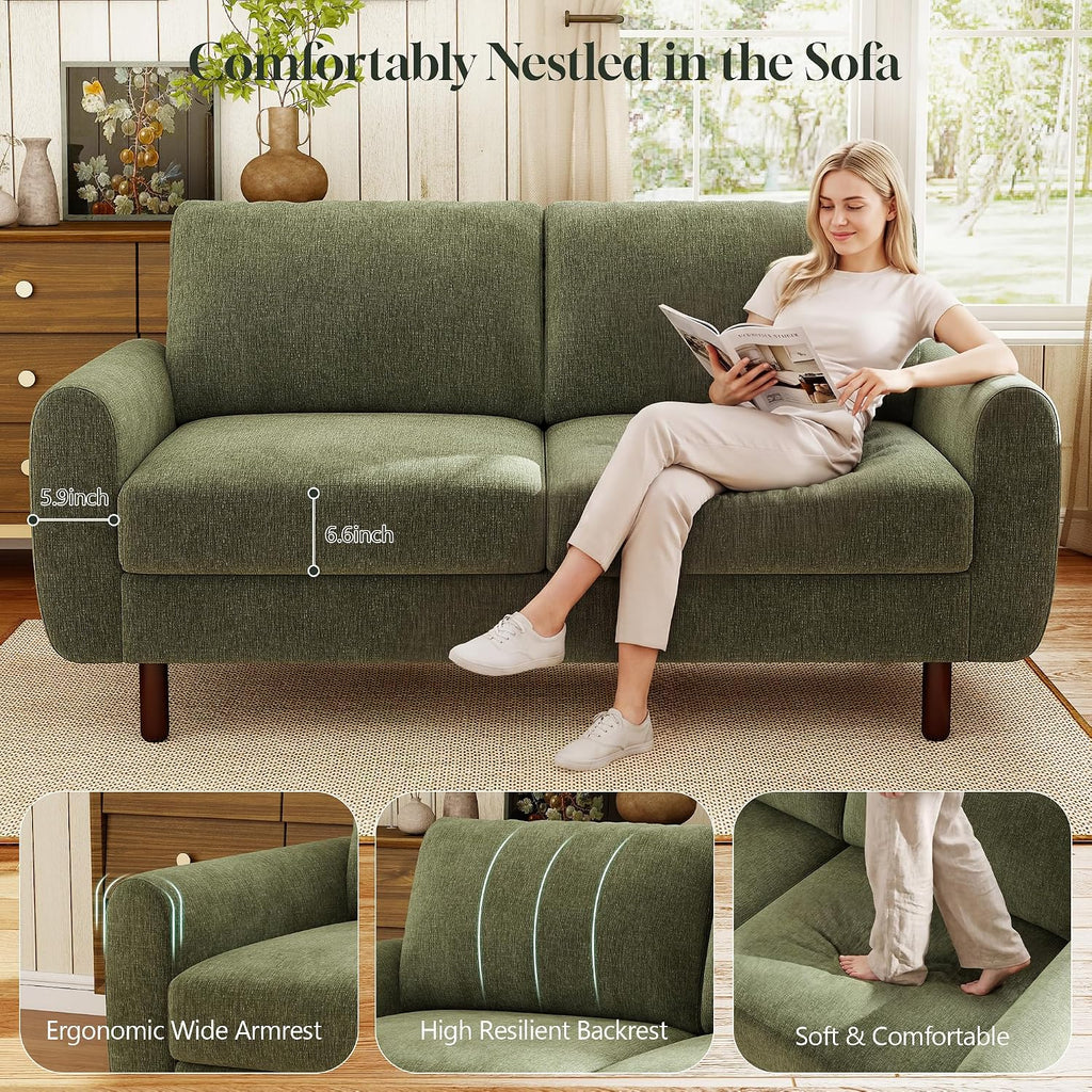 68" Loveseat Sofa, Comfy Chenille Fabric Couches with Spring Cushion and Solid Wood Frame, Modern Deep Seat Couch