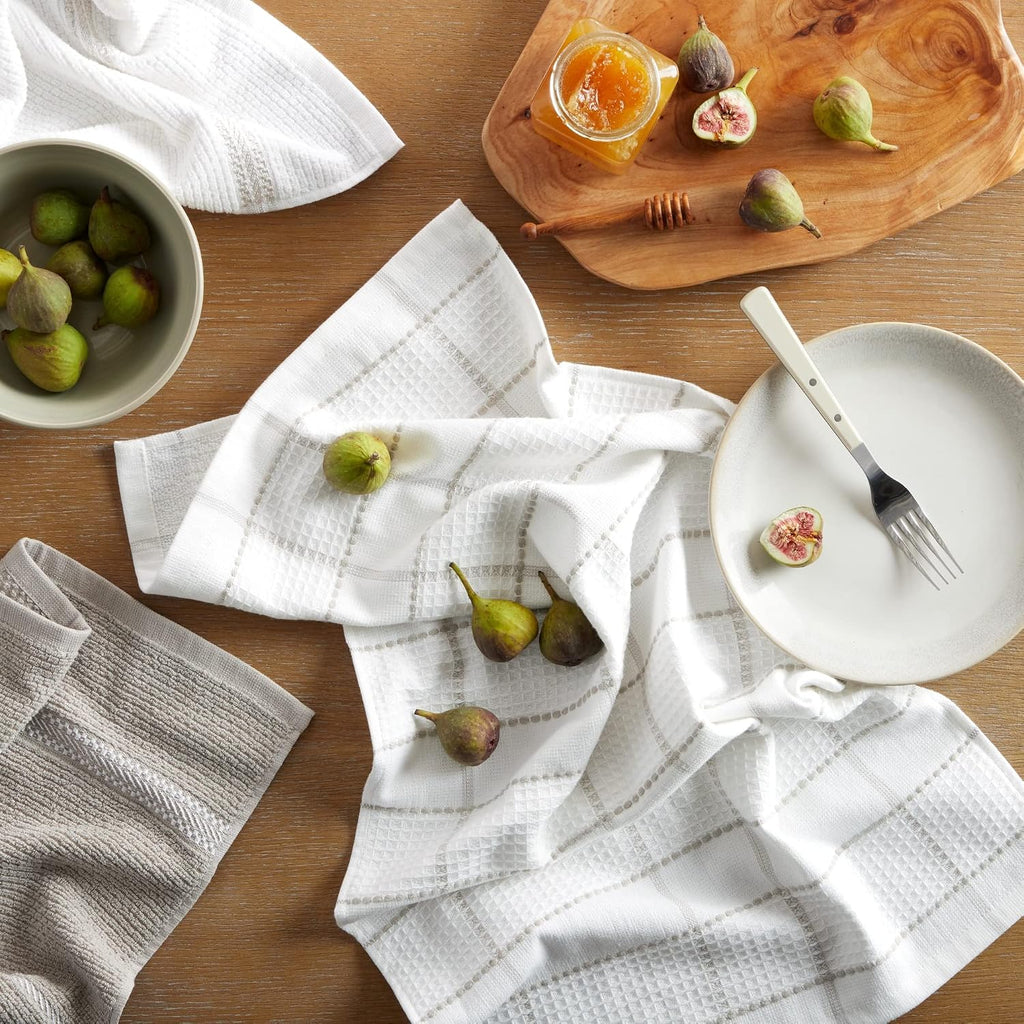 Modern Waffle Kitchen Towel Set 6-Pack, Linen, 16"x28"