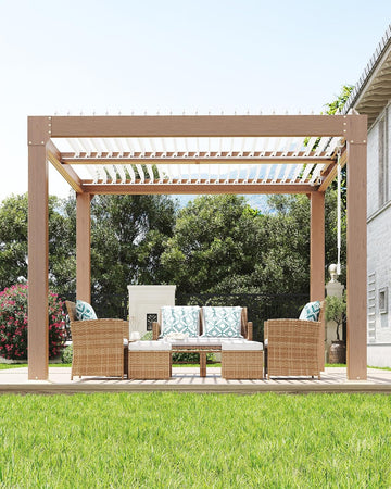 Louvered Pergola 10 ft x10', Outdoor Pergola with Adjustable Louvered Roof, Reinforced Aluminum Frame