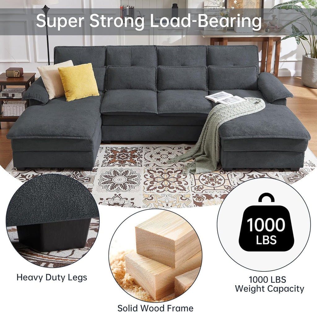 110" Comfy Cloud Couch Sectional Sofa with Lumbar Pillows