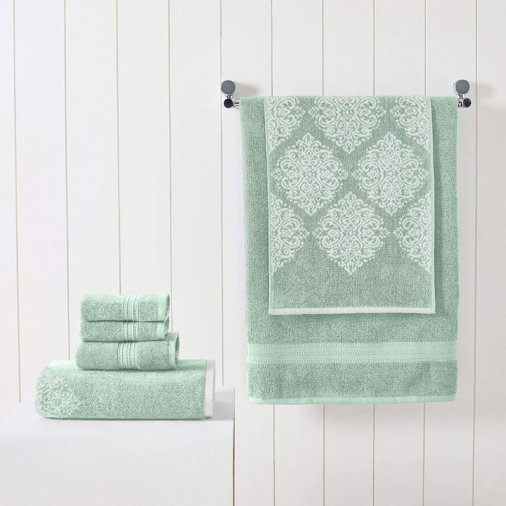 6 Piece Reversible Yarn Dyed Jacquard Towel Set Artesia Damask Sage