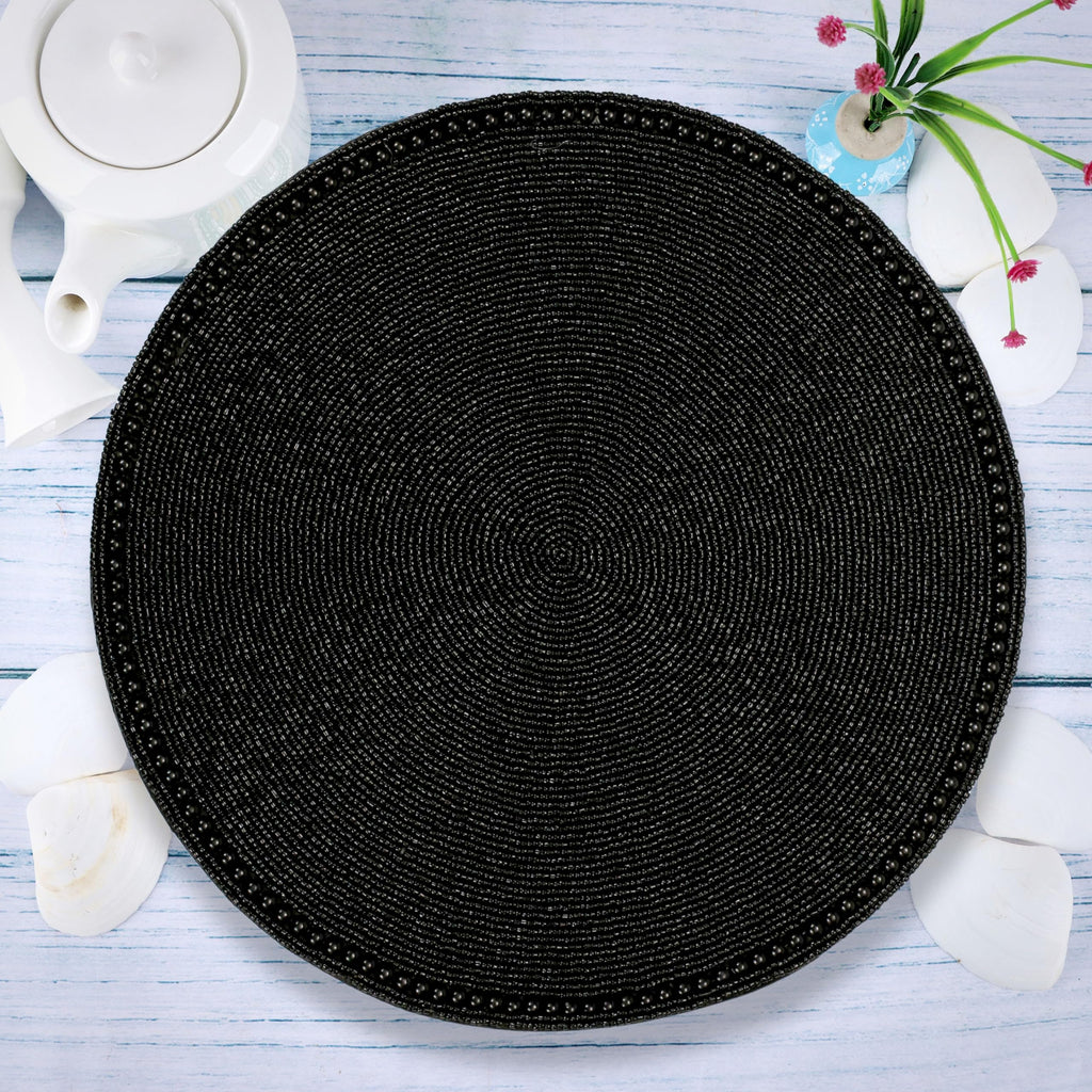 Beaded Placemats 13 Inch Black Handmade Table Chargers