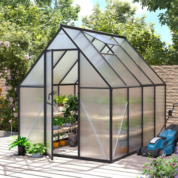 6x8 FT Greenhouse for Outdoors, Polycarbonate Greenhouse with Roof Vent, Enhanced Aluminum Large Walk-in Green House