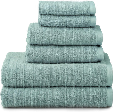 James 100% Cotton Towel Set of 6 - Textured Stripe Towels - 6 Piece Set of 2 Bath Towels, 2 Hand Towels, 2