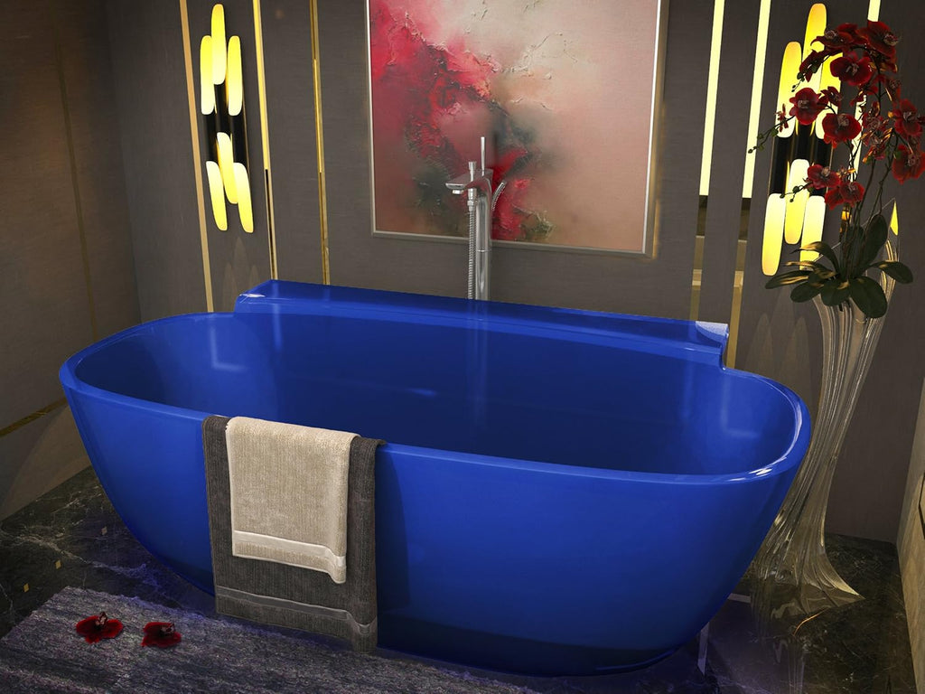 62" Flat Bottom Man Made Stone Freestanding Bathtub - Translucent Regal Blue - Vida Series FT-AZ523-BL