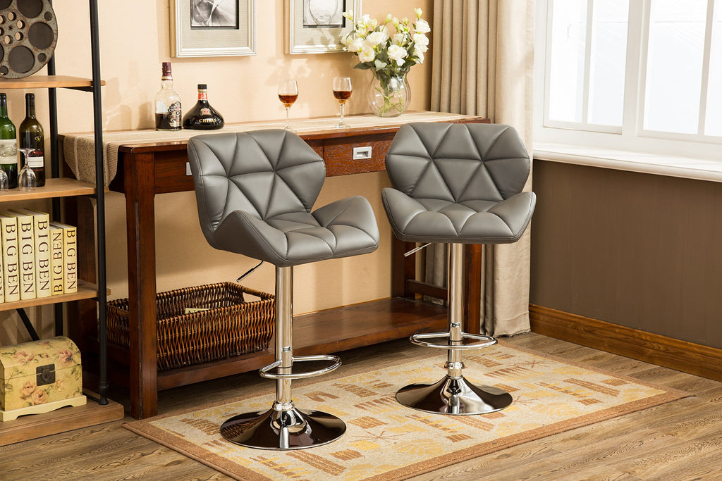 Glasgow Contemporary Tufted Adjustable Height Hydraulic Grey Bar Stools, Set of 2