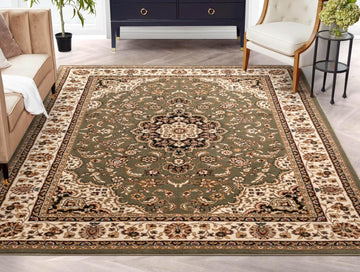 Barclay Medallion Kashan Green 9x12 Area Rug