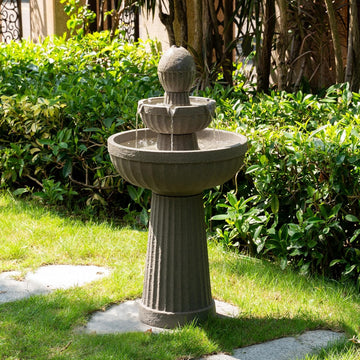 37.80” H Outdoor Water Fountain Made with Eco-Friendly Recyclable Materials, Polyethylene Cascading Waterfall Water
